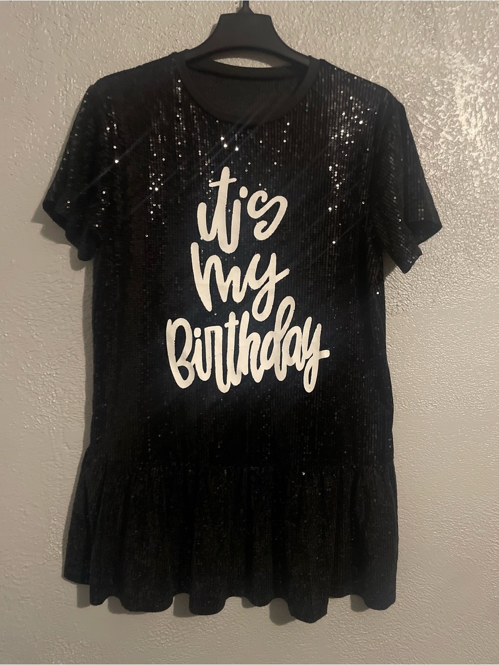 Sequin 'It's My Birthday' Top - Black